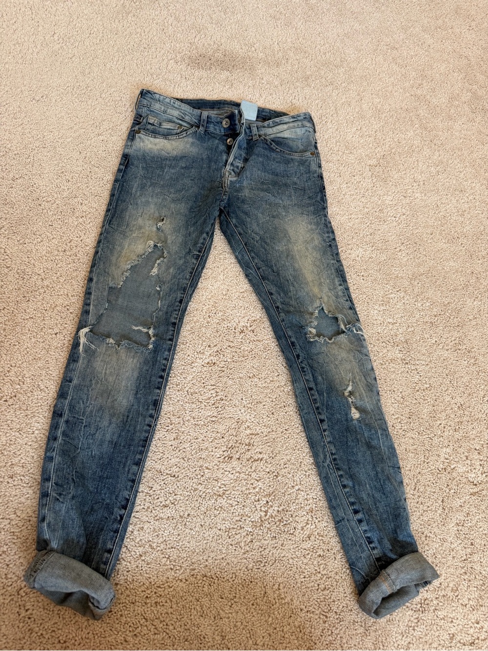H&M denim Skinny low waist distressed blue jeans size 29x32